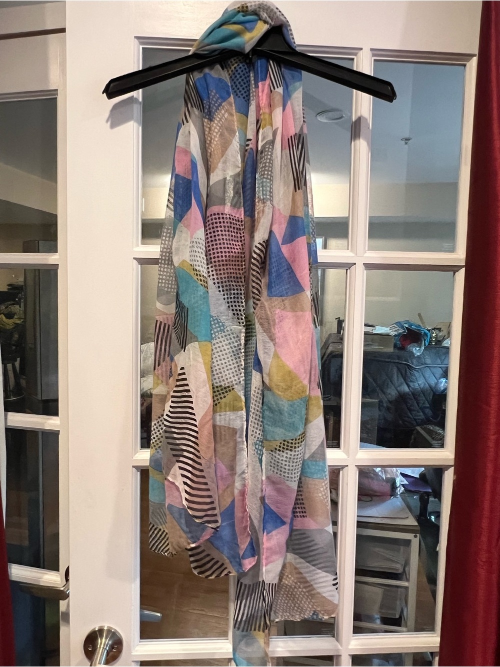 Pastel Geometric Sheer Curtain Panel - Multicolor Pastel Blue, Pink & Yellow